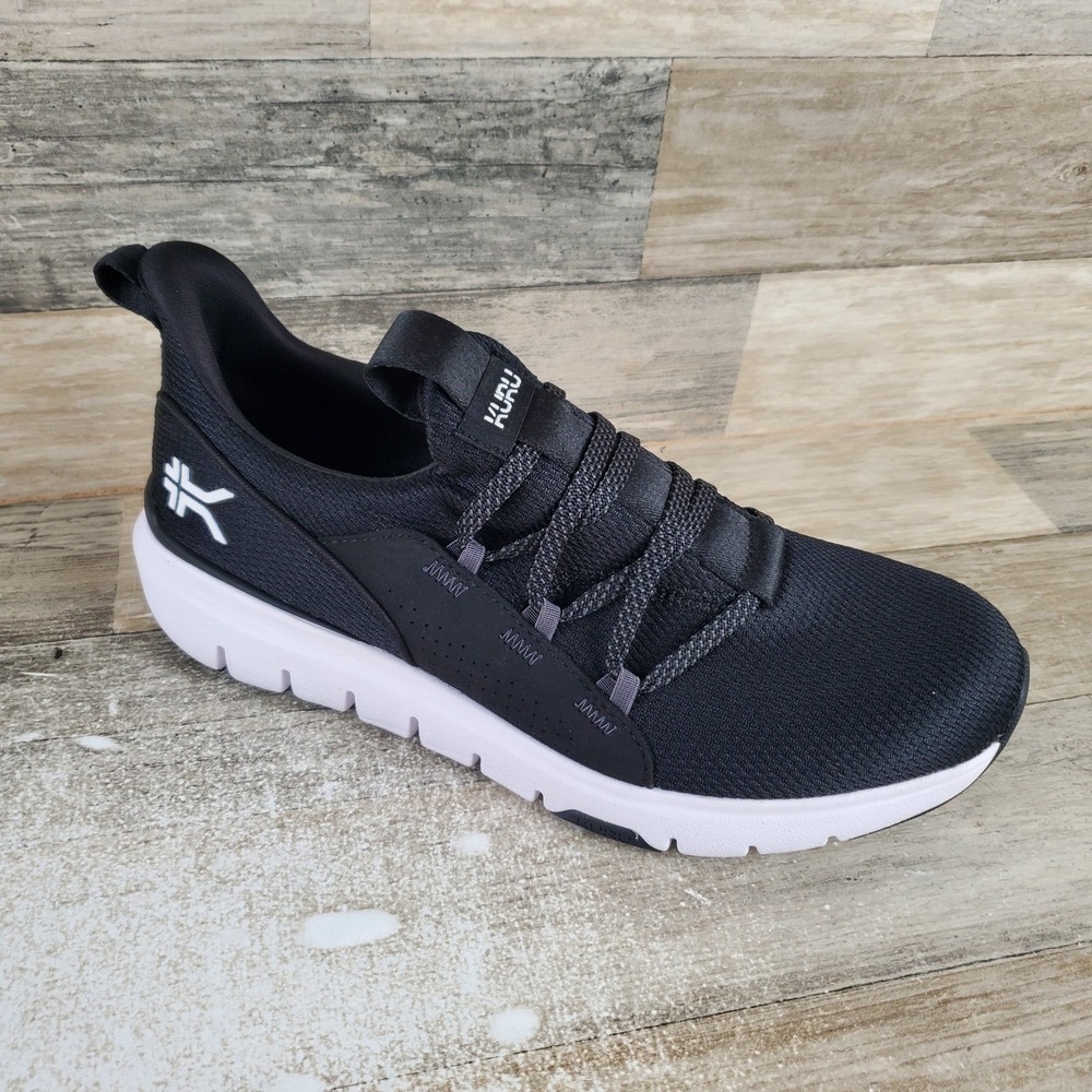 KURU FLEX Mens Shoes Sz 9 M Running Jet Black Bright White Mesh Slip On Sneakers